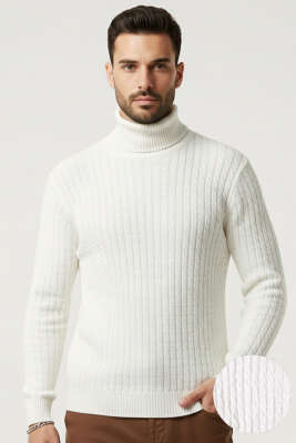 Balıkçı Yaka Saç Örgü Erkek Kazak Ekru - BEKTAŞ