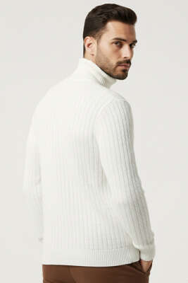 Balıkçı Yaka Saç Örgü Erkek Kazak Ekru - Erkek Kazak