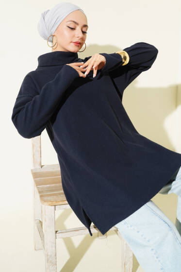 Balıkçı Yaka Selanik Tunik Lacivert - İkili Takım