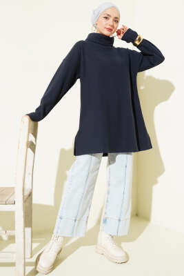 Balıkçı Yaka Selanik Tunik Lacivert - İkili Takım