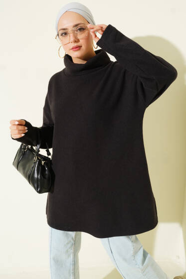 Balıkçı Yaka Selanik Tunik Siyah - Tunik