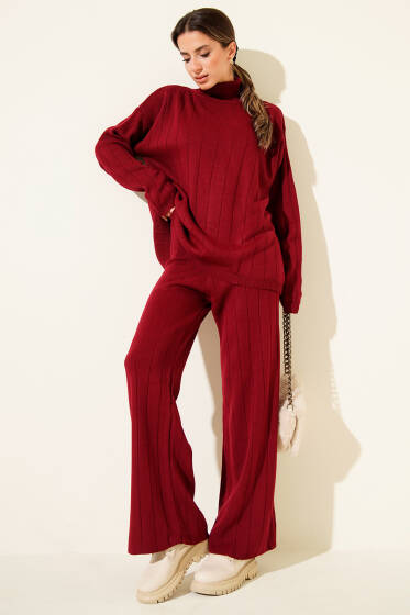 Balıkçı Yaka Triko İkili Takım Bordo - Kadın Giyim Modelleri