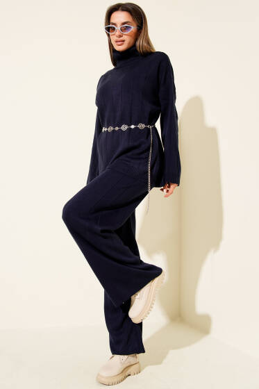 Balıkçı Yaka Triko İkili Takım Lacivert - Kadın Giyim Modelleri