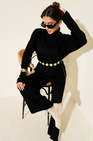 Balıkçı Yaka Triko İkili Takım Siyah - Kadın Giyim Modelleri