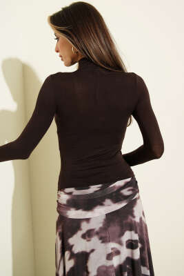 Balıkçı Yaka Uzun Kol Düz Body Kahve - Kadın Giyim Modelleri