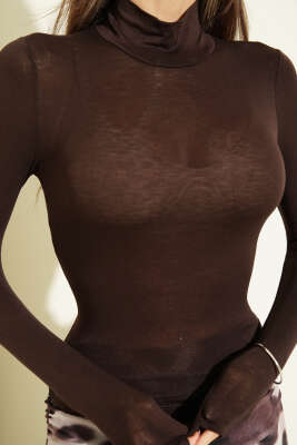 Balıkçı Yaka Uzun Kol Düz Body Kahve - Kadın Giyim Modelleri