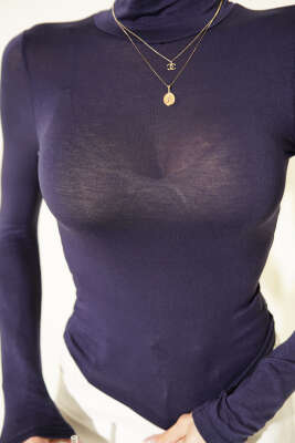 Balıkçı Yaka Uzun Kol Düz Body Lacivert - Kadın Giyim Modelleri