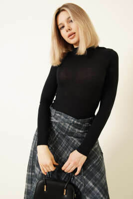 Balıkçı Yaka Uzun Kollu Body Siyah - Kadın Giyim Modelleri