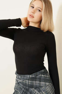 Balıkçı Yaka Uzun Kollu Body Siyah - TİLLE