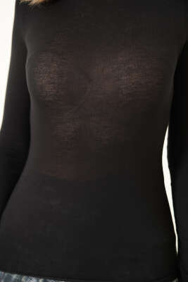 Balıkçı Yaka Uzun Kollu Body Siyah - Kadın Uzun Kollu T-shirt