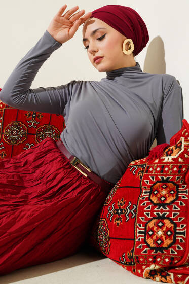 Balıkçı Yaka Yan Büzgülü Sandy Bluz Kayrak Grisi - Bluz