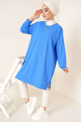 Balıksırtı Örme Tunik Mavi - Tunik