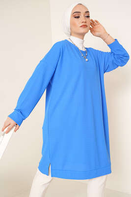 Balıksırtı Örme Tunik Mavi 