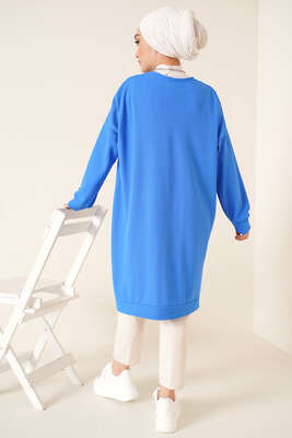 Balıksırtı Örme Tunik Mavi - Tunik