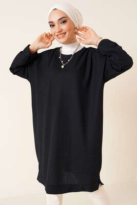 Balıksırtı Örme Tunik Siyah - ADYES