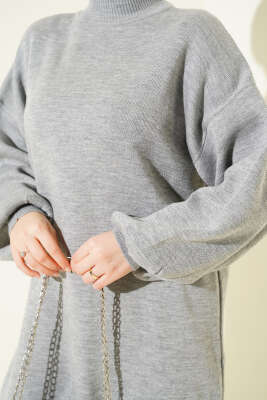 Balon Kol Balıkçı Yaka Triko İkili Takım Gri - İkili Takım