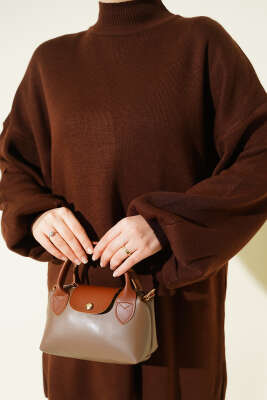 Balon Kol Balıkçı Yaka Triko İkili Takım Kahve - İkili Takım