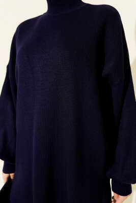 Balon Kol Balıkçı Yaka Triko İkili Takım Lacivert - İkili Takım