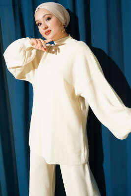 Balon Kol Balıkçı Yaka Triko İkili Takım Taş - İkili Takım