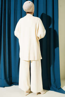 Balon Kol Balıkçı Yaka Triko İkili Takım Taş - İkili Takım