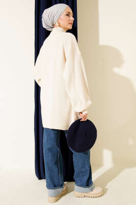 Balon Kol Balıkçı Yaka Triko Tunik Bej - Tunik