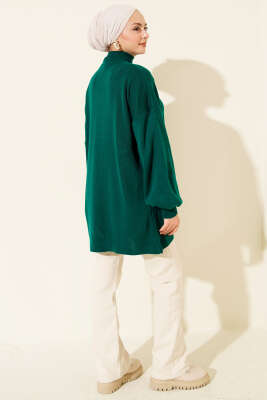Balon Kol Balıkçı Yaka Triko Tunik Zümrüt Yeşili - Tunik