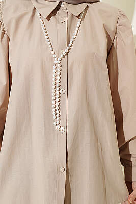 Balon Kol Basic Kısa Gömlek Bej - Gömlek