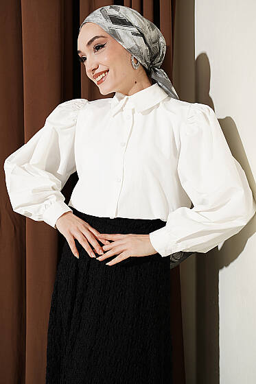 Balon Kol Basic Kısa Gömlek Ekru - Gömlek