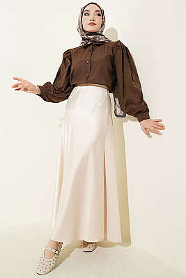 Balon Kol Basic Kısa Gömlek Kahve - Gömlek