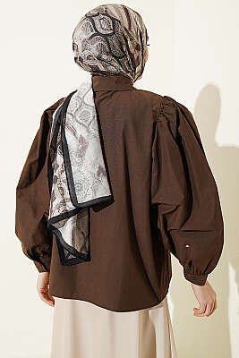 Balon Kol Basic Kısa Gömlek Kahve - Gömlek