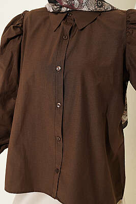 Balon Kol Basic Kısa Gömlek Kahve - Gömlek