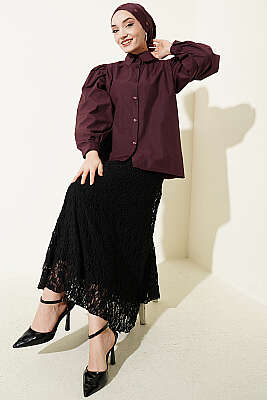 Balon Kol Basic Kısa Gömlek Mürdüm - Gömlek