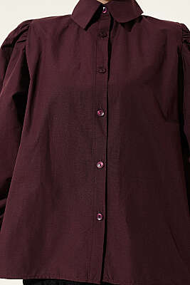 Balon Kol Basic Kısa Gömlek Mürdüm - Gömlek