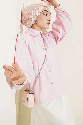 Balon Kol Basic Kısa Gömlek Pembe - VAV TEKSTİL