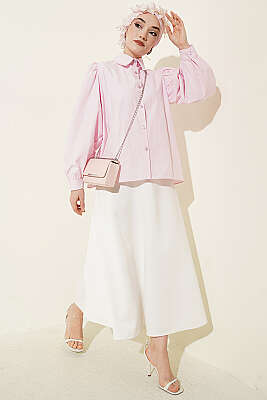 Balon Kol Basic Kısa Gömlek Pembe - Gömlek