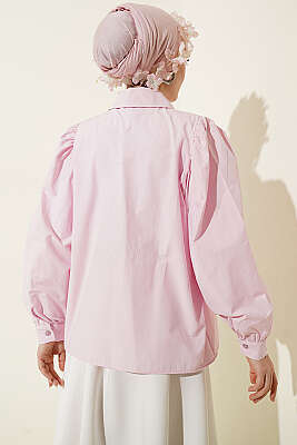 Balon Kol Basic Kısa Gömlek Pembe - Gömlek