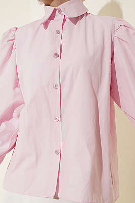 Balon Kol Basic Kısa Gömlek Pembe - Gömlek