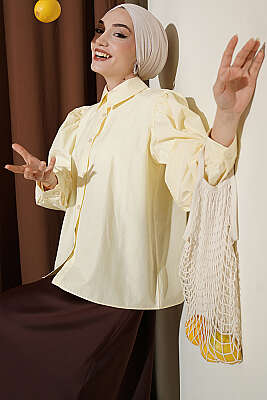 Balon Kol Basic Kısa Gömlek Sarı - VAV TEKSTİL