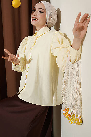 Balon Kol Basic Kısa Gömlek Sarı - Gömlek