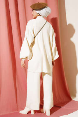 Balon Kol Basic Triko İkili Takım Bej - Triko İkili Takım