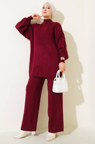 Balon Kol Basic Triko İkili Takım Bordo - İkili Takım