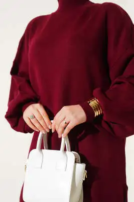 Balon Kol Basic Triko İkili Takım Bordo - Triko İkili Takım