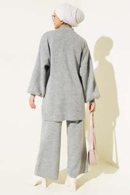 Balon Kol Basic Triko İkili Takım Gri - Triko İkili Takım