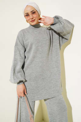 Balon Kol Basic Triko İkili Takım Gri - Triko İkili Takım