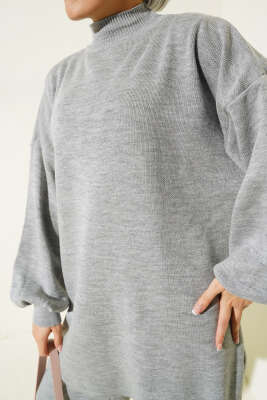 Balon Kol Basic Triko İkili Takım Gri - Triko İkili Takım