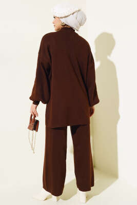 Balon Kol Basic Triko İkili Takım Kahve - Triko İkili Takım