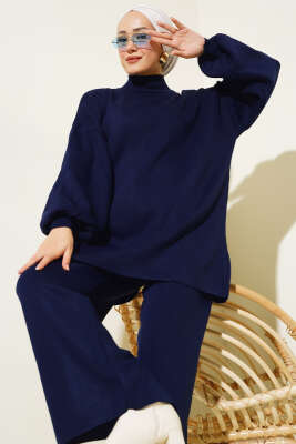 Balon Kol Basic Triko İkili Takım Lacivert - Triko İkili Takım