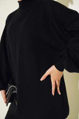 Balon Kol Basic Triko İkili Takım Siyah - Triko İkili Takım