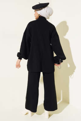 Balon Kol Basic Triko İkili Takım Siyah - Triko İkili Takım