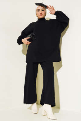 Balon Kol Basic Triko İkili Takım Siyah - Triko İkili Takım